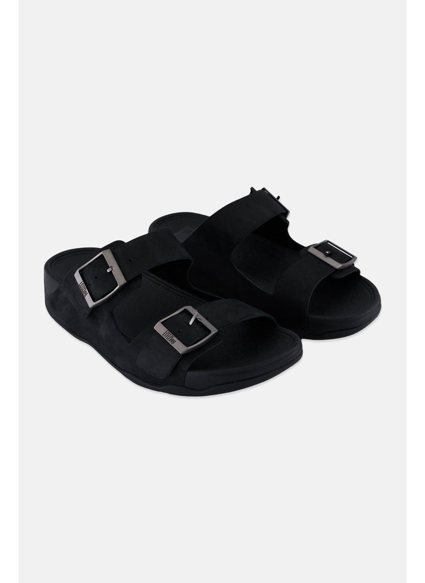 Men Gogh Moc Men Buckle leather Slides Slip On Sandals, Black