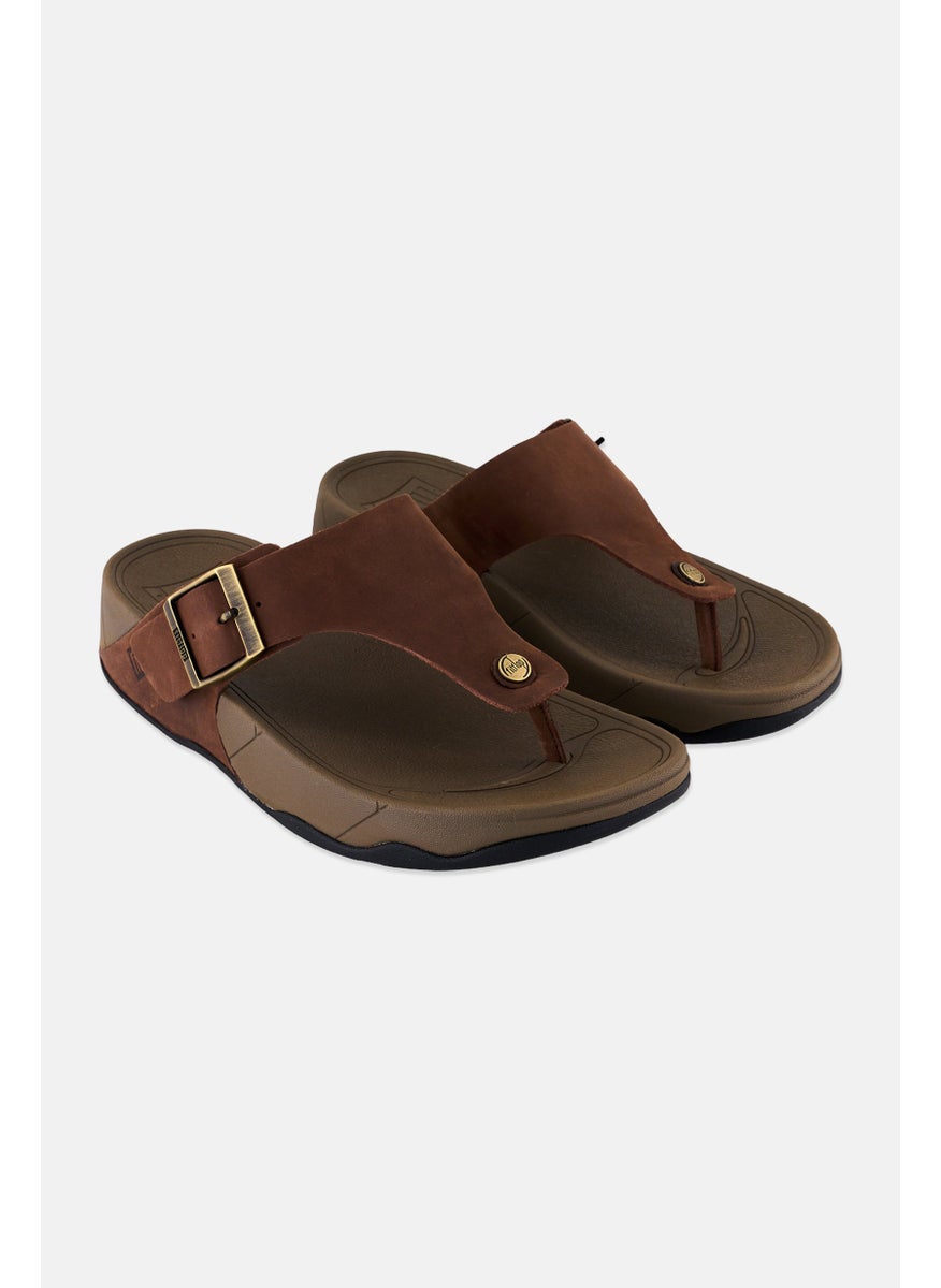 Men Trakk II Buckle Leather Toe-Post Sandals, Chocolate Brown