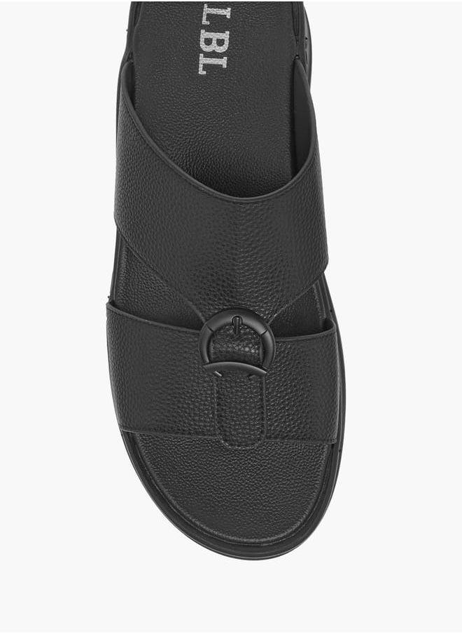 Mens Textured Slip-On Arabic Sandals With Buckle Accent Ramadan Collection
