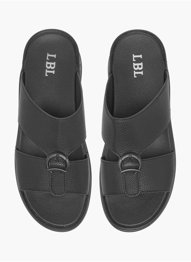 Mens Textured Slip-On Arabic Sandals With Buckle Accent Ramadan Collection