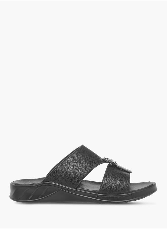 Mens Textured Slip-On Arabic Sandals With Buckle Accent Ramadan Collection