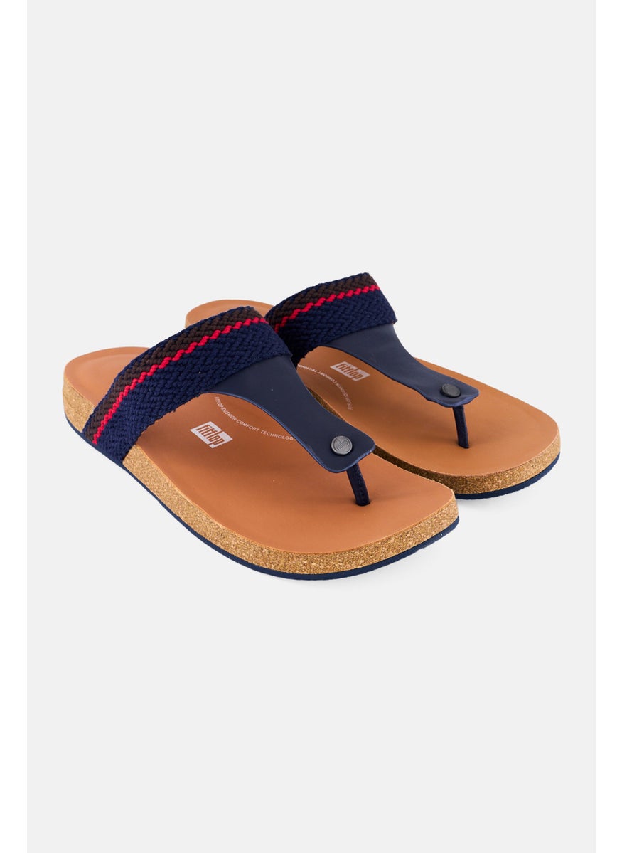 Men Stripe Webbing Slip On Sandals, Navy Combo