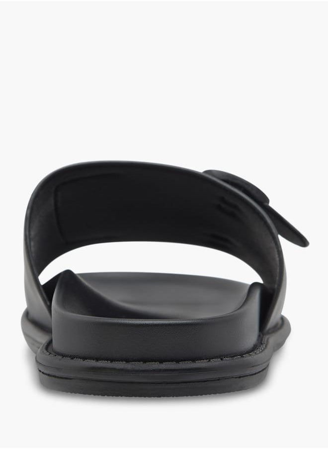 Men's Textured Slip-On Cross Strap Sandals with Buckle Detail