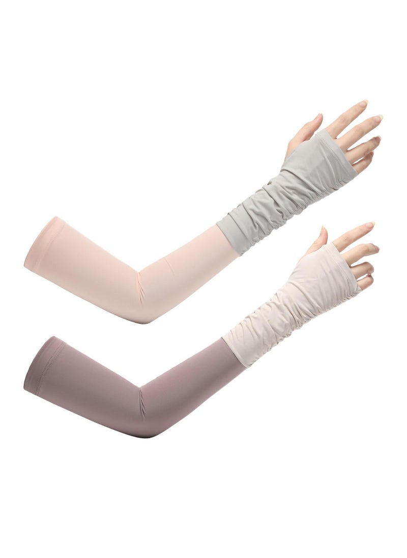 2 Pairs Sun UV Protection Cooling Arm Sleeves Men Women Arm Cooling Sleeve Long Driving Sumer Gloves Anti Slip Sunblock Cycling Sleeve