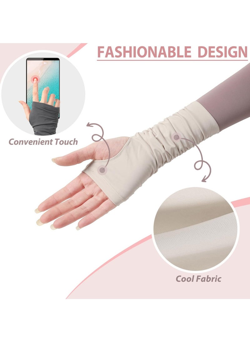 2 Pairs Sun UV Protection Cooling Arm Sleeves Men Women Arm Cooling Sleeve Long Driving Sumer Gloves Anti Slip Sunblock Cycling Sleeve