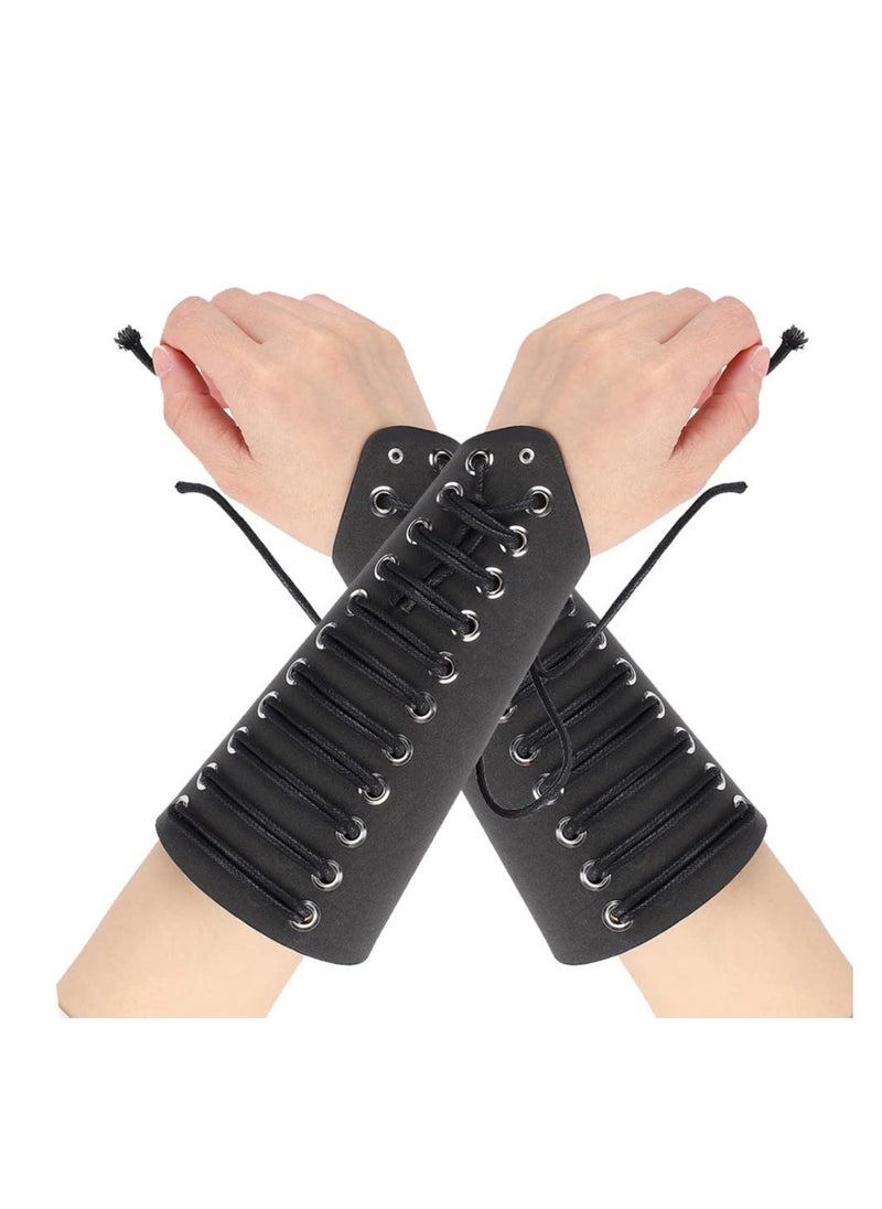 leather arm guards pu leather adjustable gauntlet wristband medieval punk bracer archery arm guard for women men boys 2 pcs