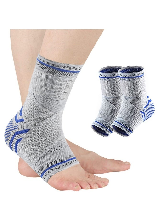 Ankle Brace Compression Sleeve Adjustable Ankle Support for Men Women Breathable Ankle Sleeve w/Ankle Strap for Sprained Ankle Swelling Relief Pain Plantar Fasciitis (XL-(1pair))