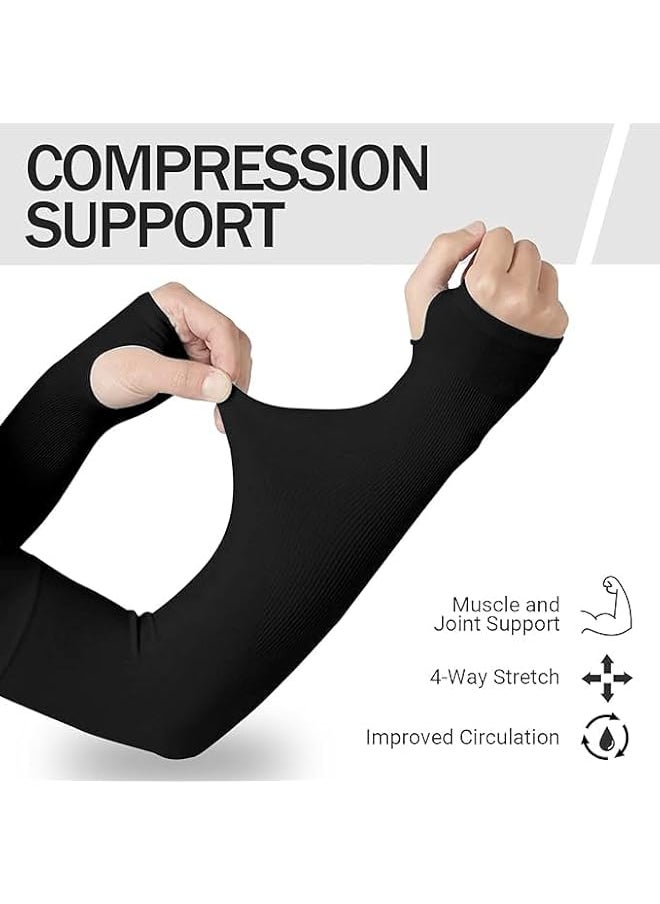 Protection Cooling Arm Sleeves for Men and Women, Long Sleeves Cooler Cover Sun Block Protect Arm Hands Skin Protection for All Outdoor Activities (Black)