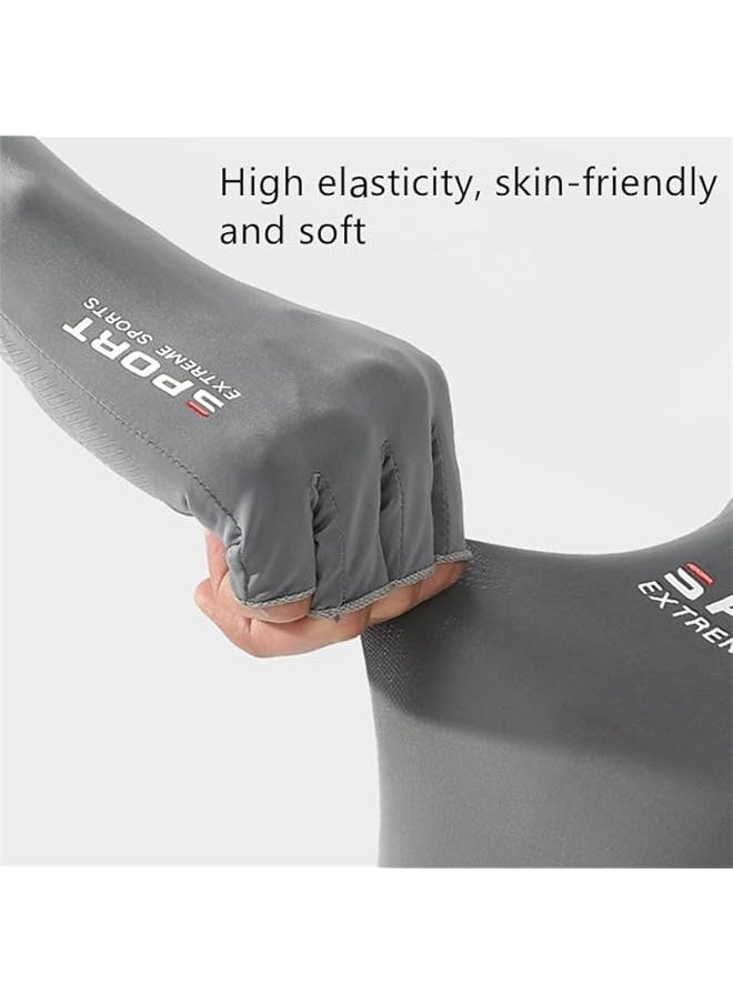 Sun Protective Arm Sleeves with Fingerless Gloves for Men and Women, Cooling Ice Silk Arm Cover Up Outdoor Sports Sleeves for Arm Protection