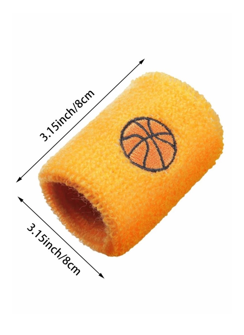 Sports Wristbands for Kids, Colorful Wrist Sweatbands Cotton Terry Cloth with 6 Basketball Design School Students Teacher Party Birthday Favors (6 Colors 12 Pcs)