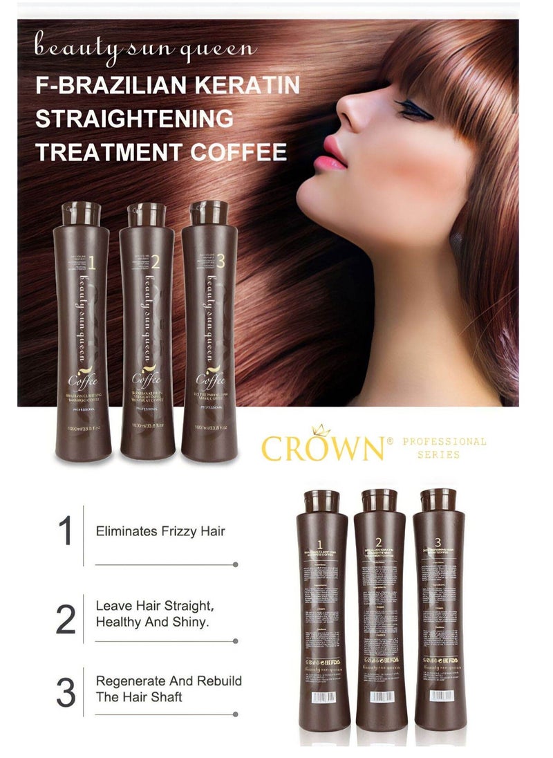 KERATINE QUEEN COFFEE (SET 3 IN 1) PROFESSIONAL SHAMPOO,KERATIN TREATMENT& DEEP REPAIRING MASK 1000ML