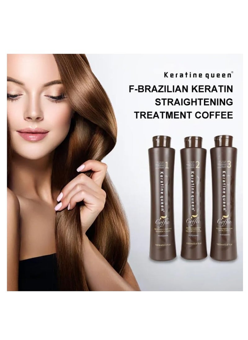 KERATINE QUEEN COFFEE (SET 3 IN 1) PROFESSIONAL SHAMPOO,KERATIN TREATMENT& DEEP REPAIRING MASK 1000ML