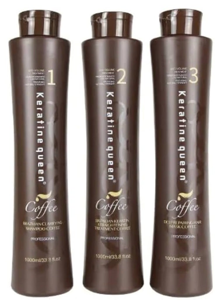 KERATINE QUEEN COFFEE (SET 3 IN 1) PROFESSIONAL SHAMPOO,KERATIN TREATMENT& DEEP REPAIRING MASK 1000ML