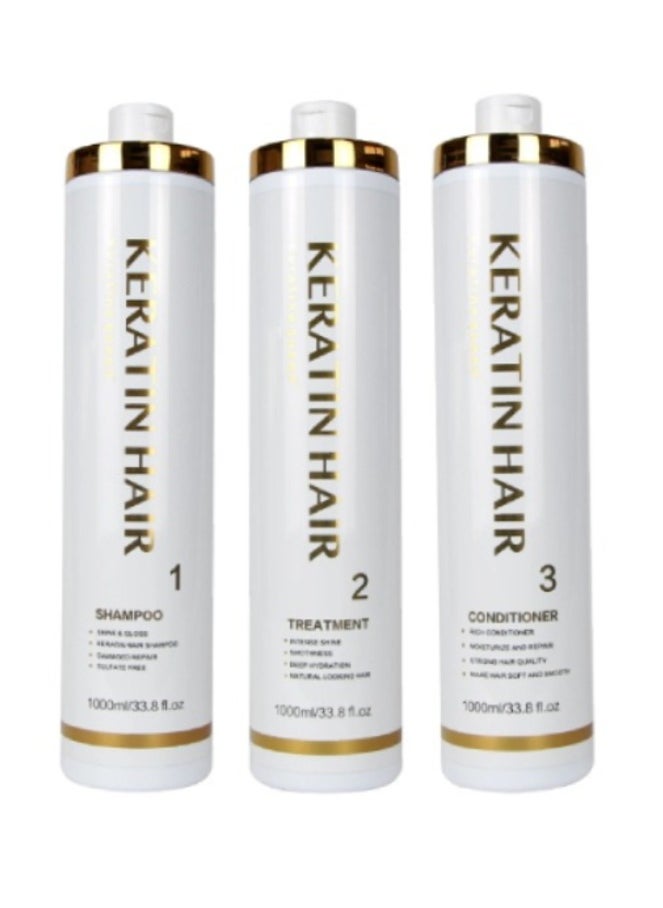 KERATINE QUEEN WHITE BOTTELS (SET 3 IN 1) SHAMPOO , CONDITIONER & KERATIN TREATMENT 1000ML