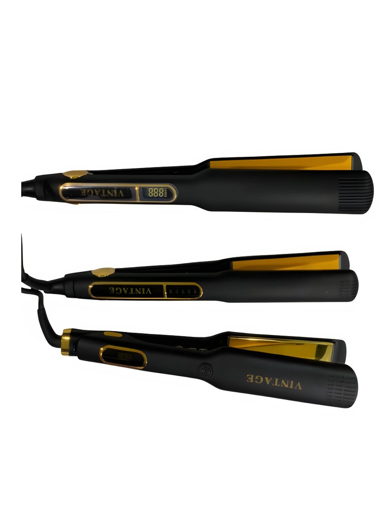 Professional Hair Straightener, Brazilian Protein Technology, 500°F Heat, Black and Gold Flat Iron.