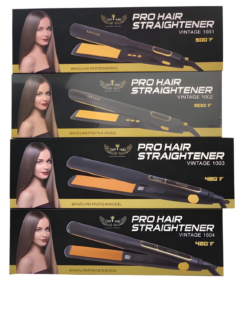 Professional Hair Straightener, Brazilian Protein Technology, 500°F Heat, Black and Gold Flat Iron.