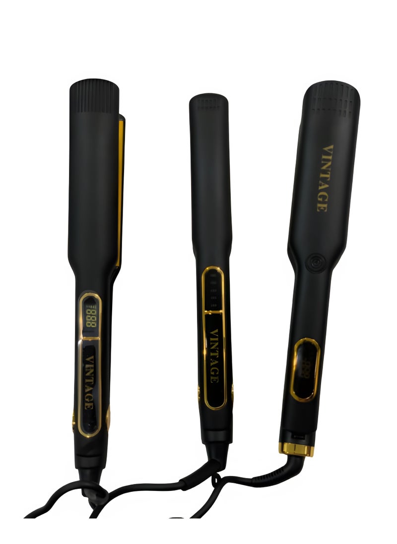 Professional Hair Straightener, Brazilian Protein Technology, 500°F Heat, Black and Gold Flat Iron.