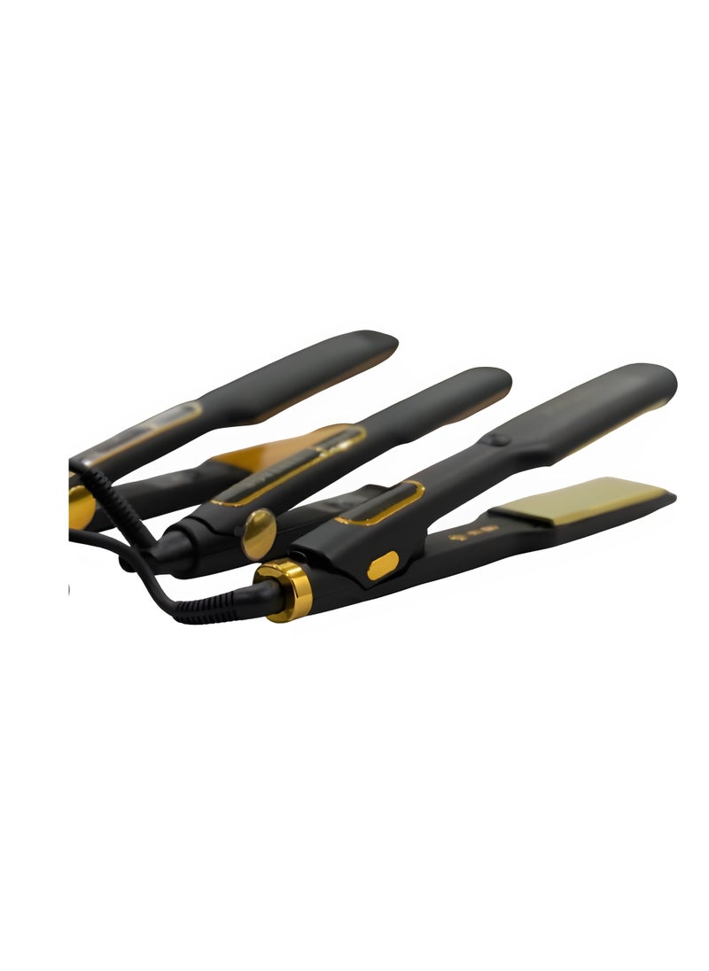 Professional Hair Straightener, Brazilian Protein Technology, 500°F Heat, Black and Gold Flat Iron.