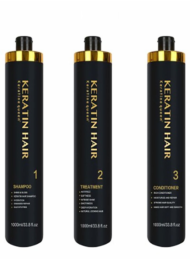 Keratine Queen Black Hair Treatment Hair Smoothing 3pcs Set