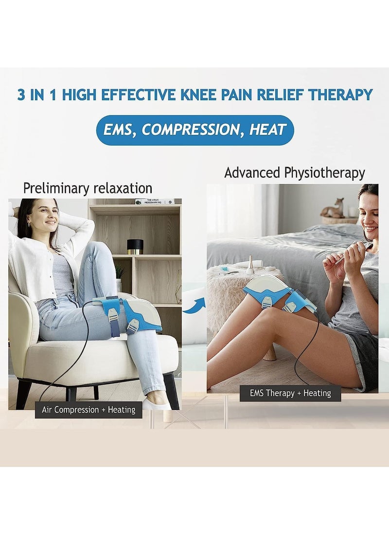 EMS Knee Massager with Heat & Air Compression – FSA/HSA Eligible Knee Brace for Pain Relief, Arthritis, Injury Recovery, Swelling & Stiffness | Low-Frequency Stimulator for Joint Comfort