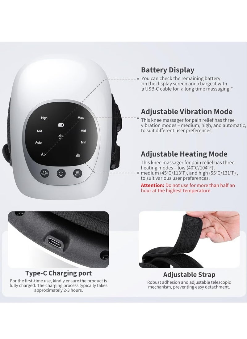 Portable Knee Massager with Heat & Vibration | Smart Hot Compress with LED Screen | Infrared Laser for Kneecap, Elbow & Shoulder Pain Relief