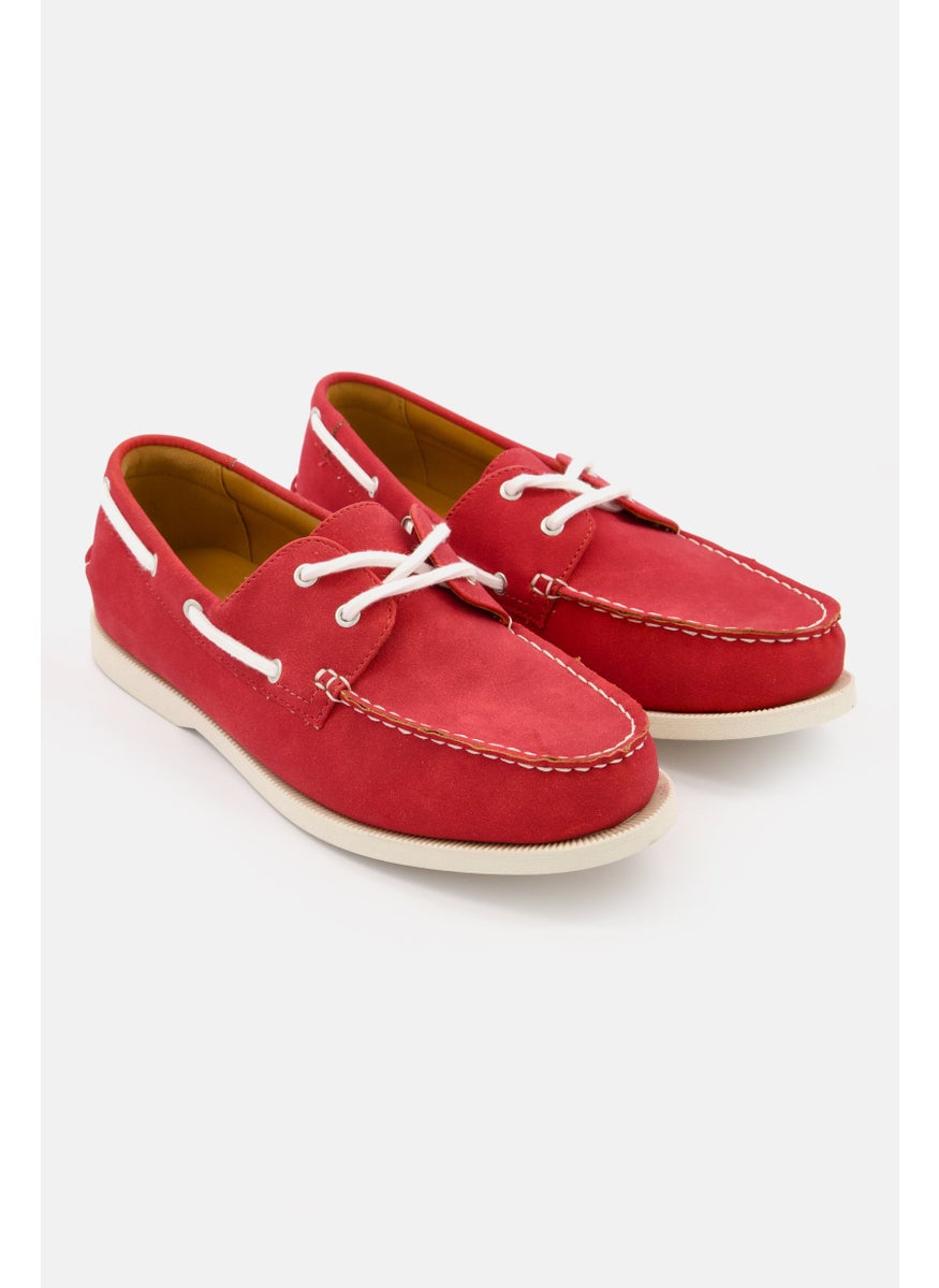 Men Lace Up Boat Shoes, Red