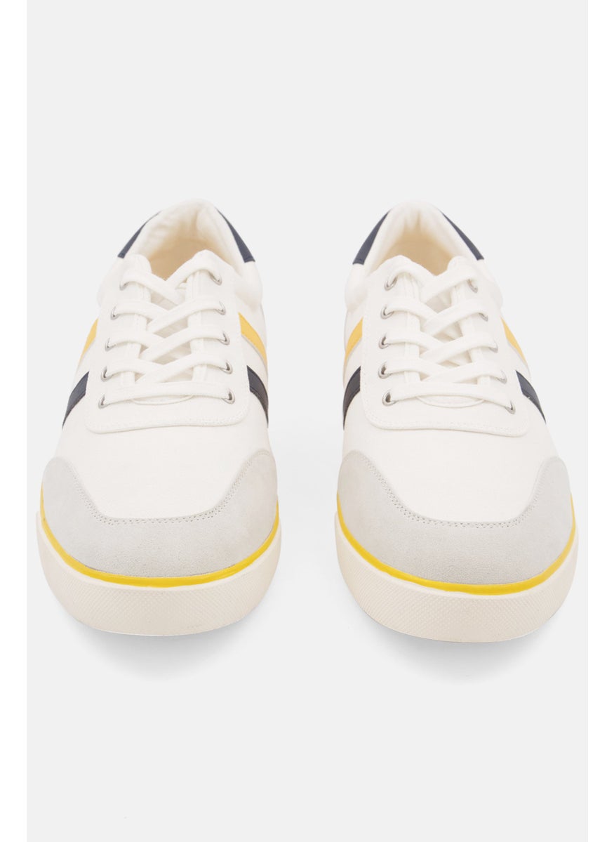 Men Stripe Lace-up Sneakers, Yellow