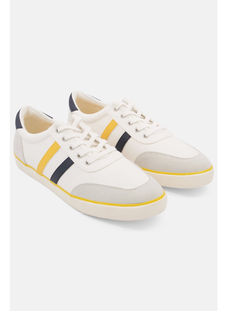 Men Stripe Lace-up Sneakers, Yellow