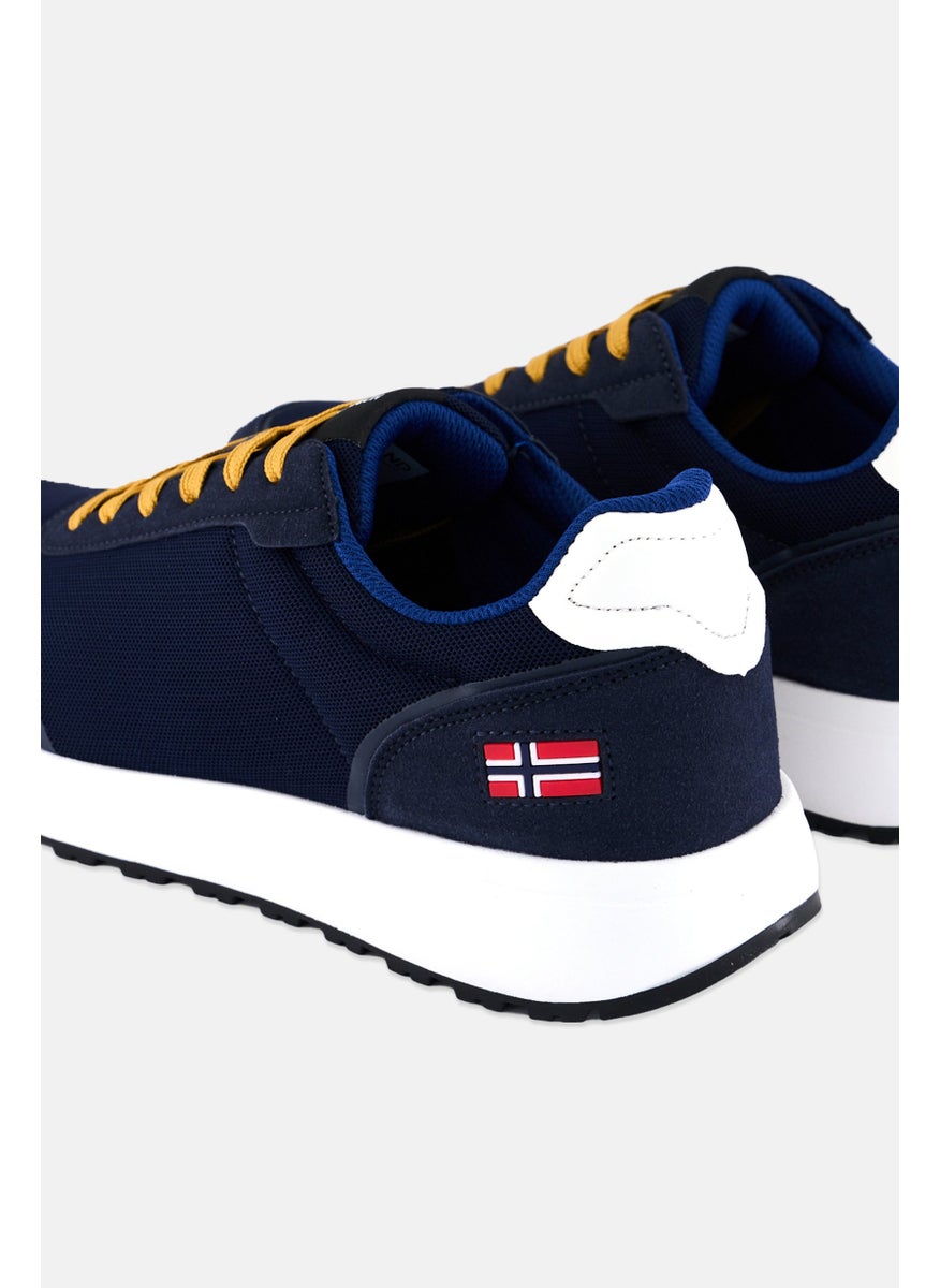 Men Brand Logo Lace Up Shoes, Navy