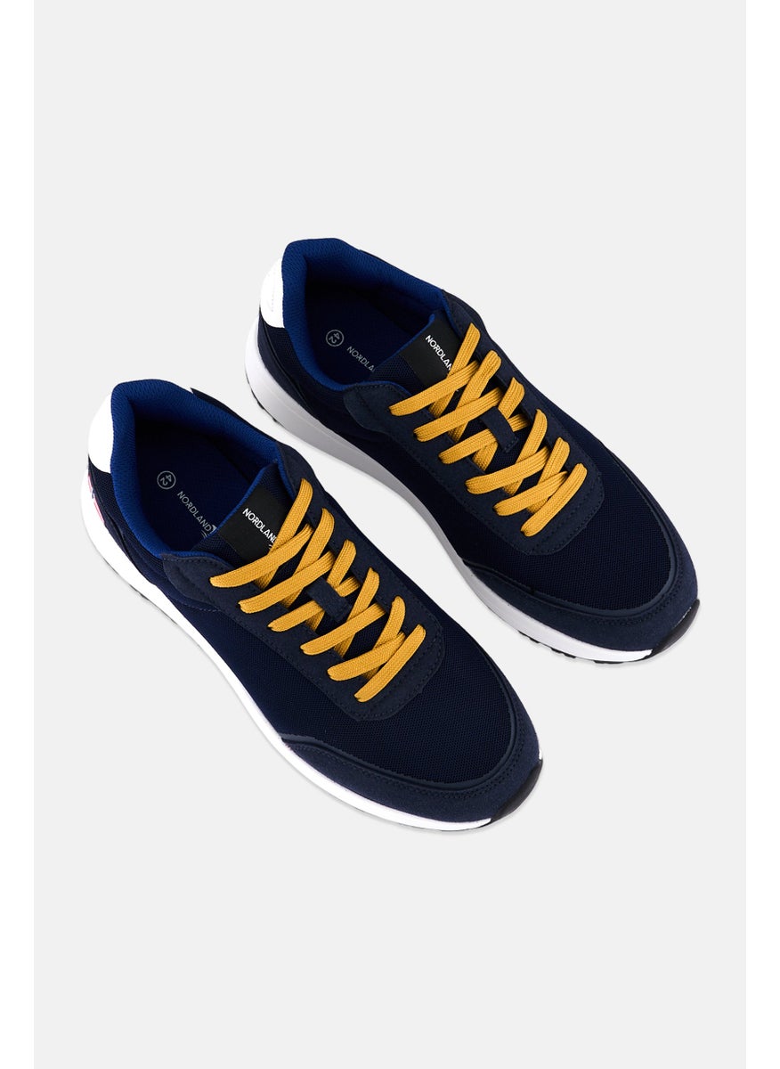 Men Brand Logo Lace Up Shoes, Navy