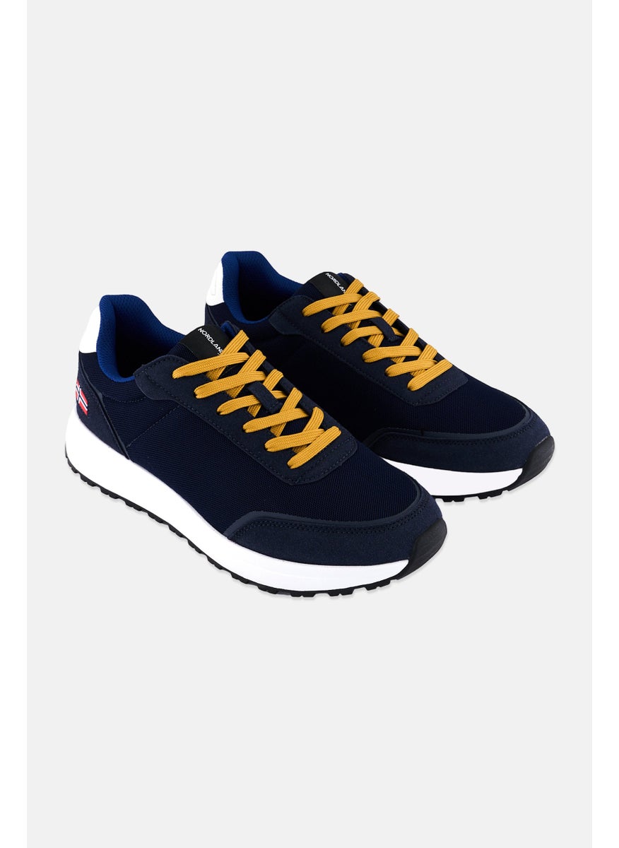 Men Brand Logo Lace Up Shoes, Navy