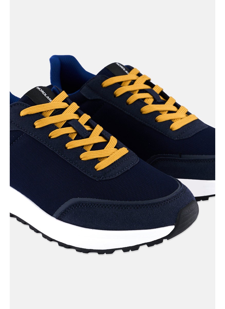 Men Brand Logo Lace Up Shoes, Navy