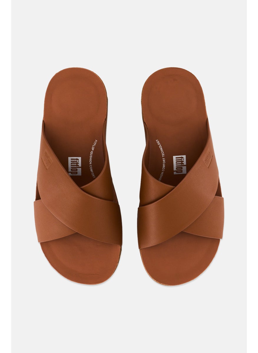Men Iqushion Cross Slip On Slides, Brown