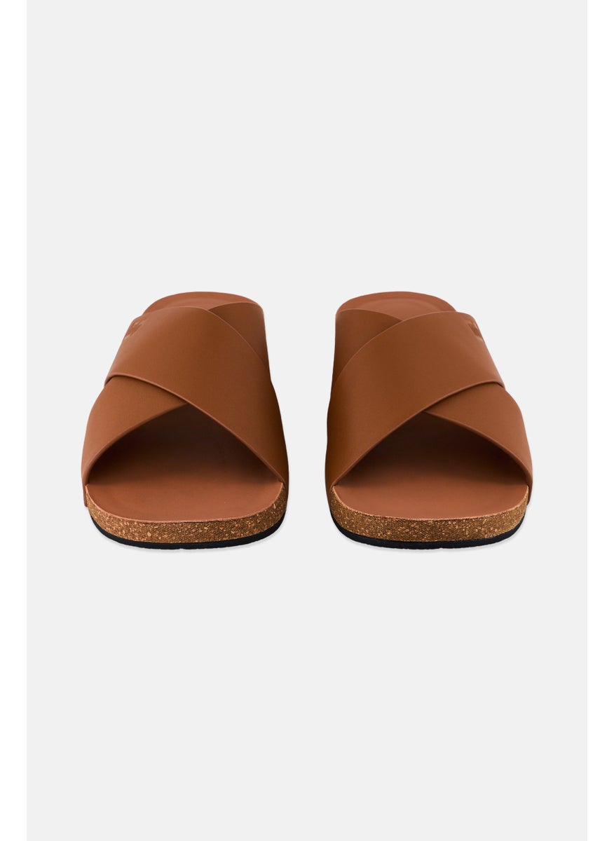 Men Iqushion Cross Slip On Slides, Brown