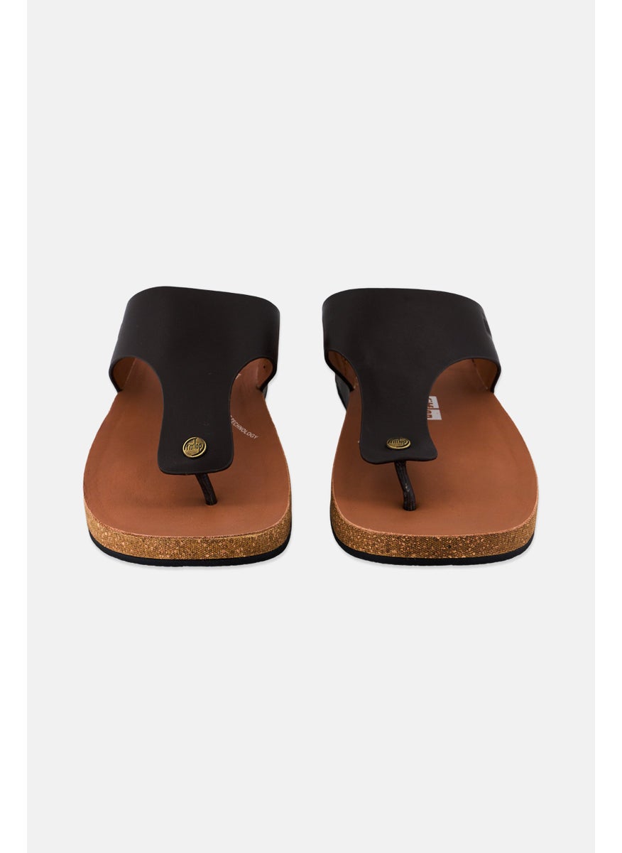 Men Iqushion Metallic Leather Sandals, Chocolate Brown