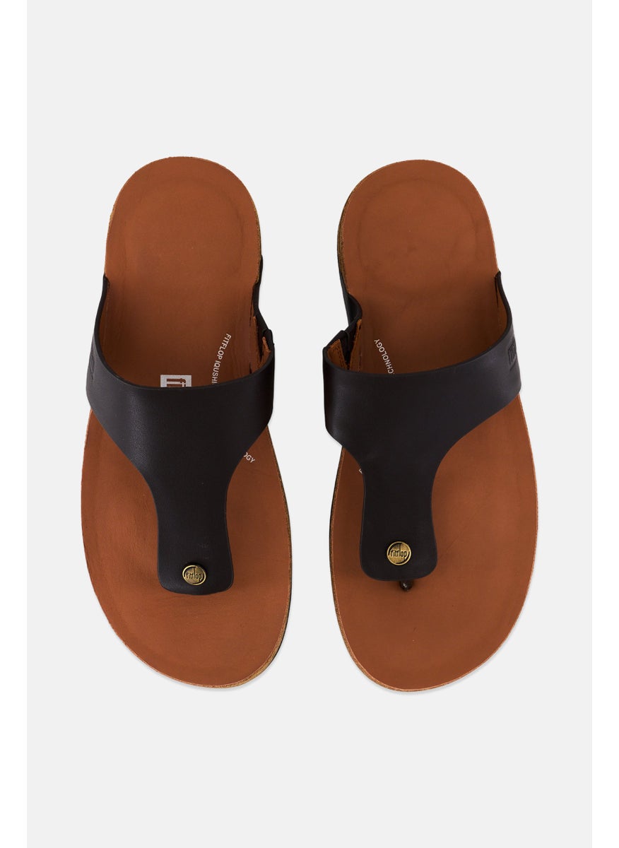 Men Iqushion Metallic Leather Sandals, Chocolate Brown