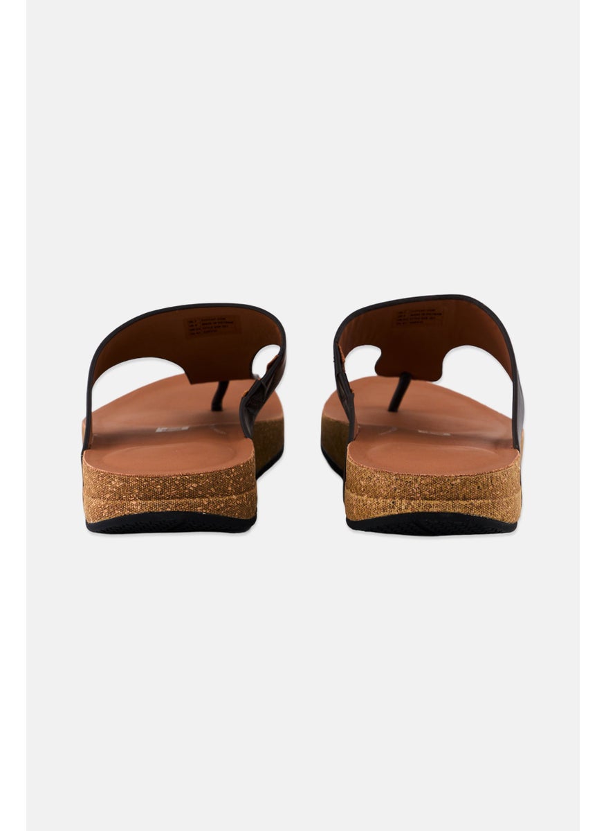 Men Iqushion Metallic Leather Sandals, Chocolate Brown