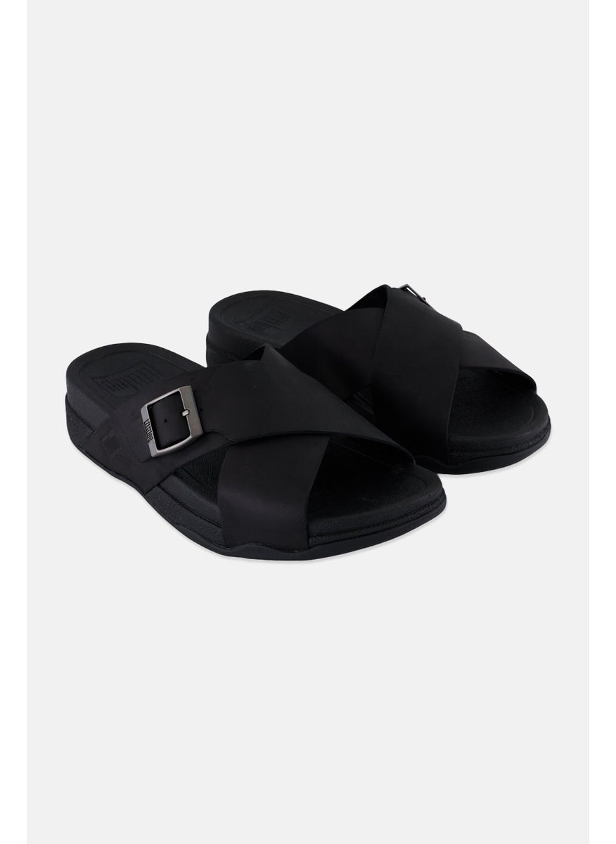 Men Nubuck Slip On Slides, Black