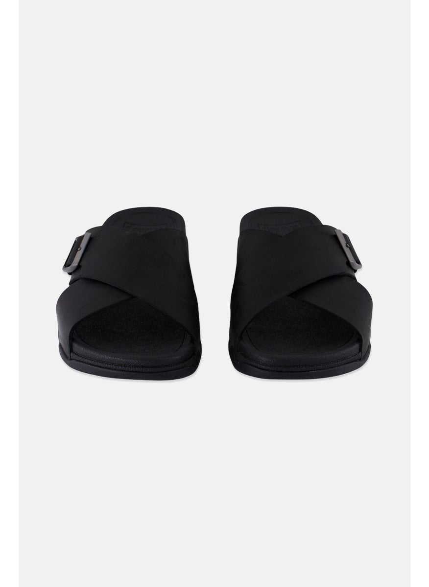 Men Nubuck Slip On Slides, Black