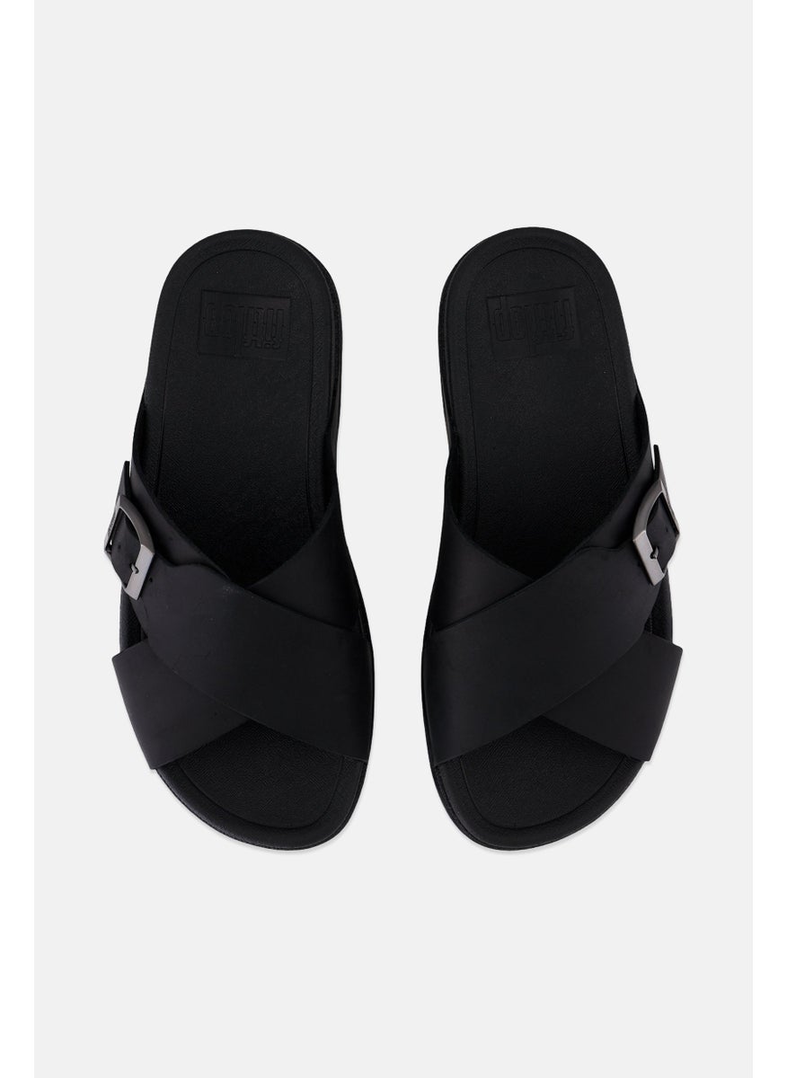Men Nubuck Slip On Slides, Black