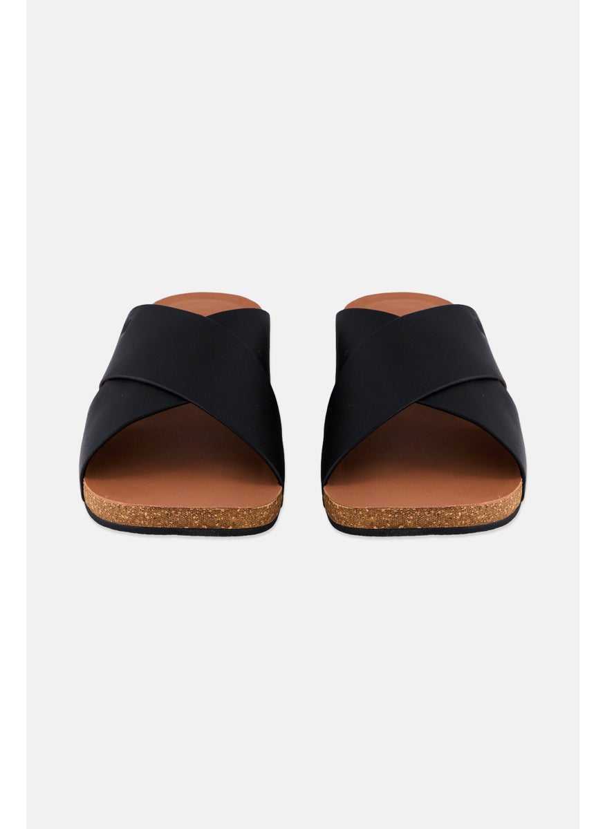 Men Slip On Leather Slides, Black
