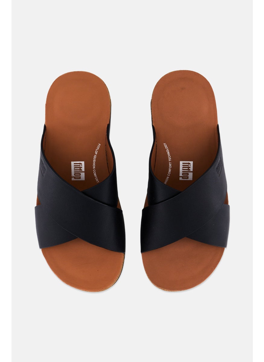Men Slip On Leather Slides, Black