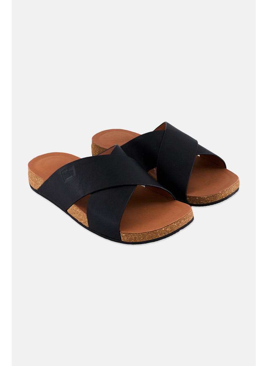 Men Slip On Leather Slides, Black