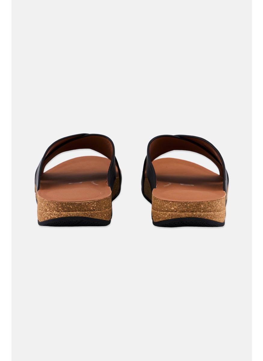 Men Slip On Leather Slides, Black