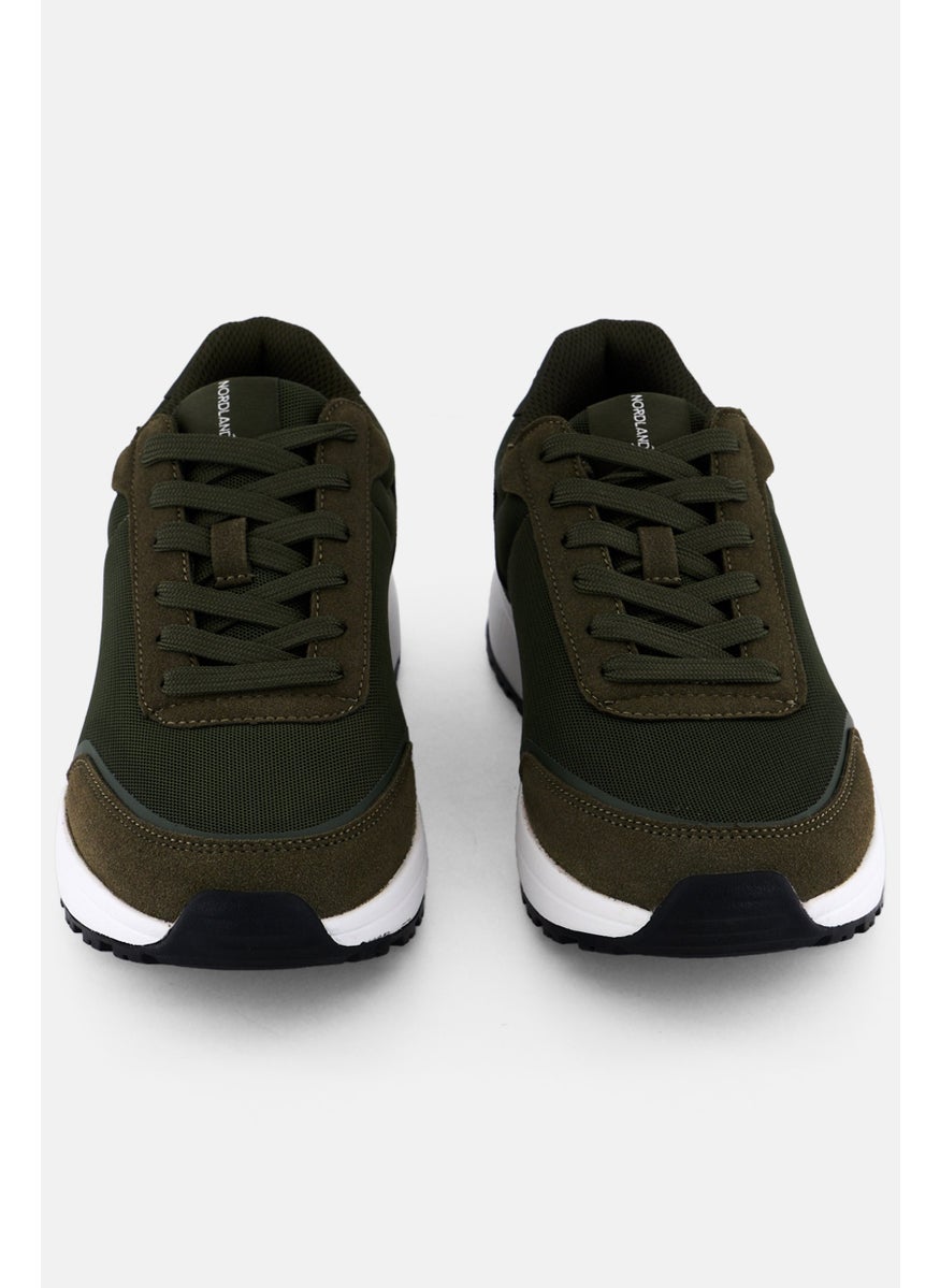 Men Brand Logo Lace Up Shoes, Olive