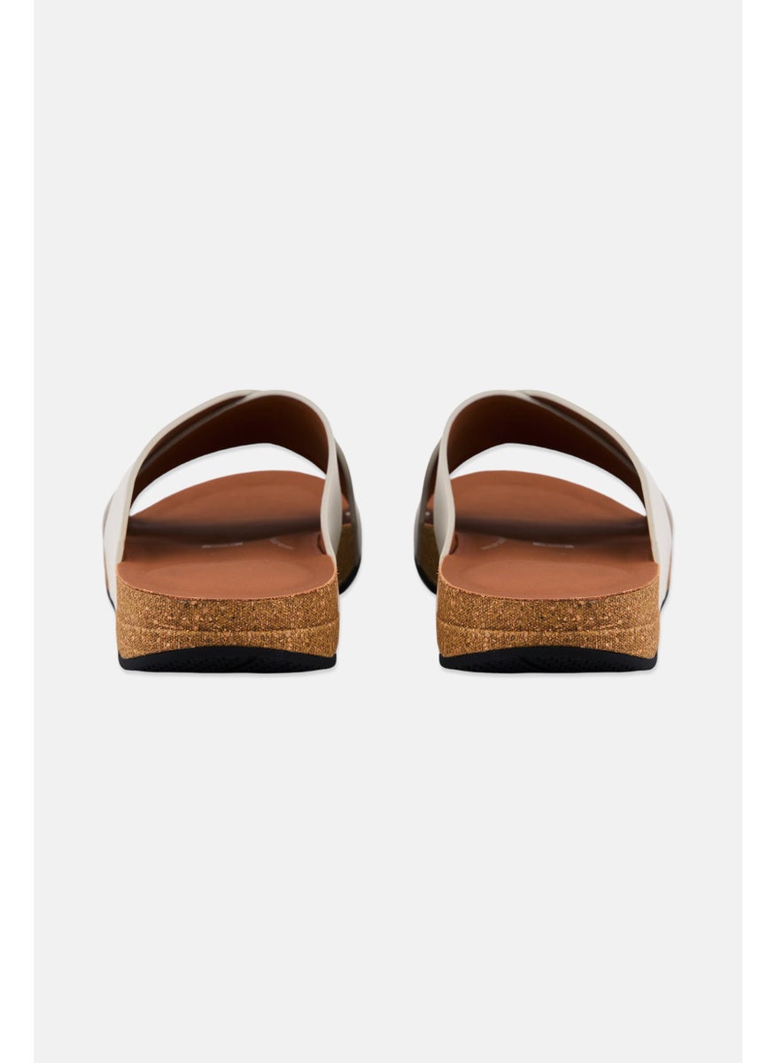 Men Iqushion Leather Cross Slip On Slides, Clay Grey