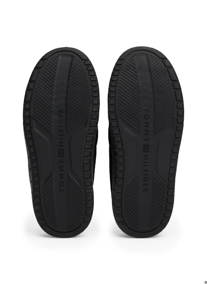 Men's Quilted Logo Slippers - Polyester, Black