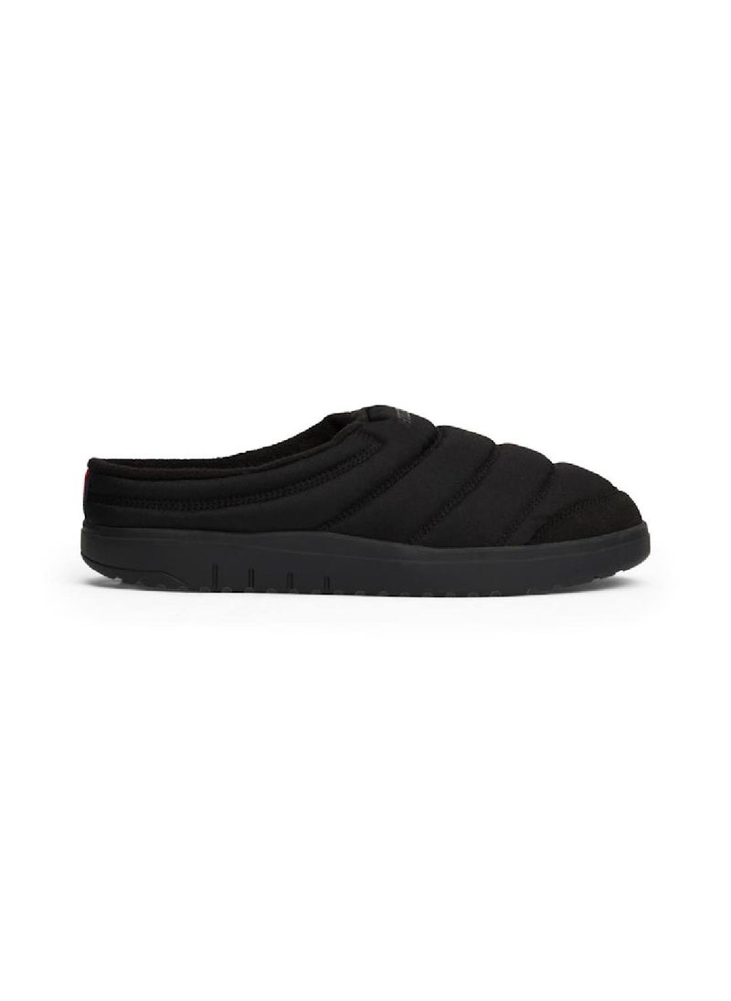 Men's Quilted Logo Slippers - Polyester, Black