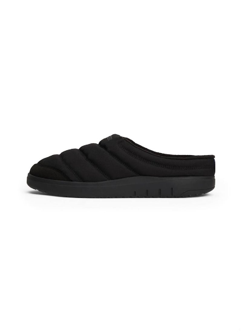 Men's Quilted Logo Slippers - Polyester, Black