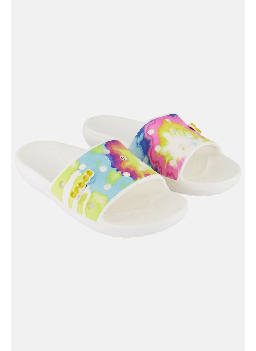 Men Classic Tie Dye Slides, White Combo